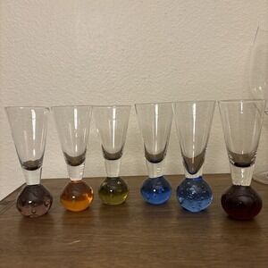 Vintage Colored Glass Ball Base Shot Glasses - Set of 6